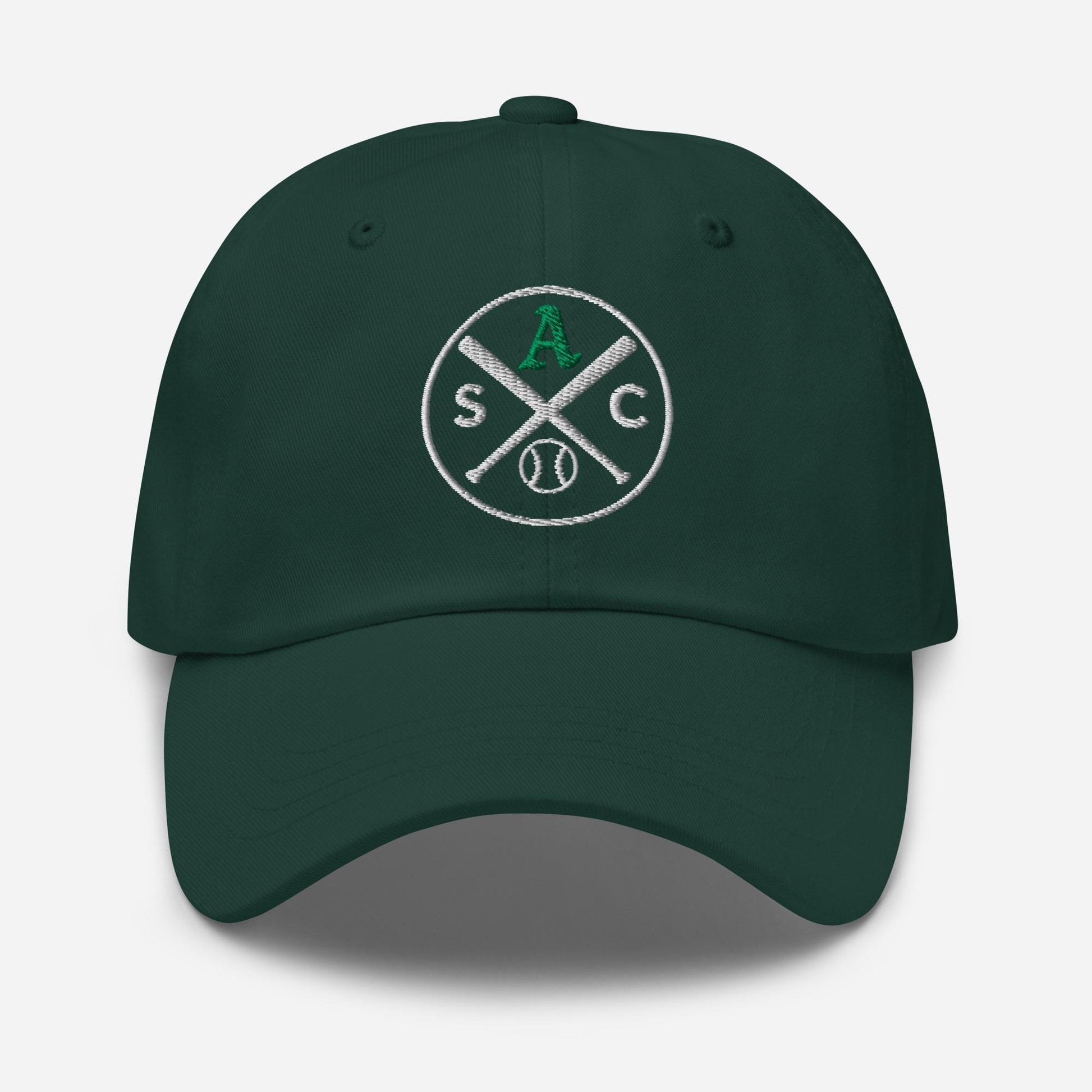 SAC Baseball Logo Cap – Sacramento Baseball Fan Hat (green A, white logo)