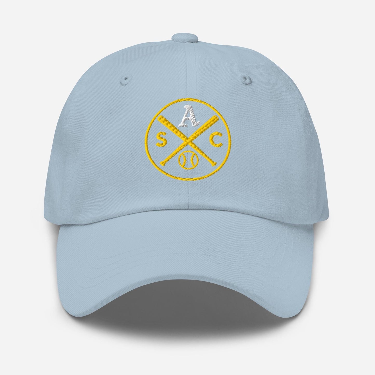 SAC Baseball Logo Cap – Sacramento Baseball Fan Hat (white A, gold logo)