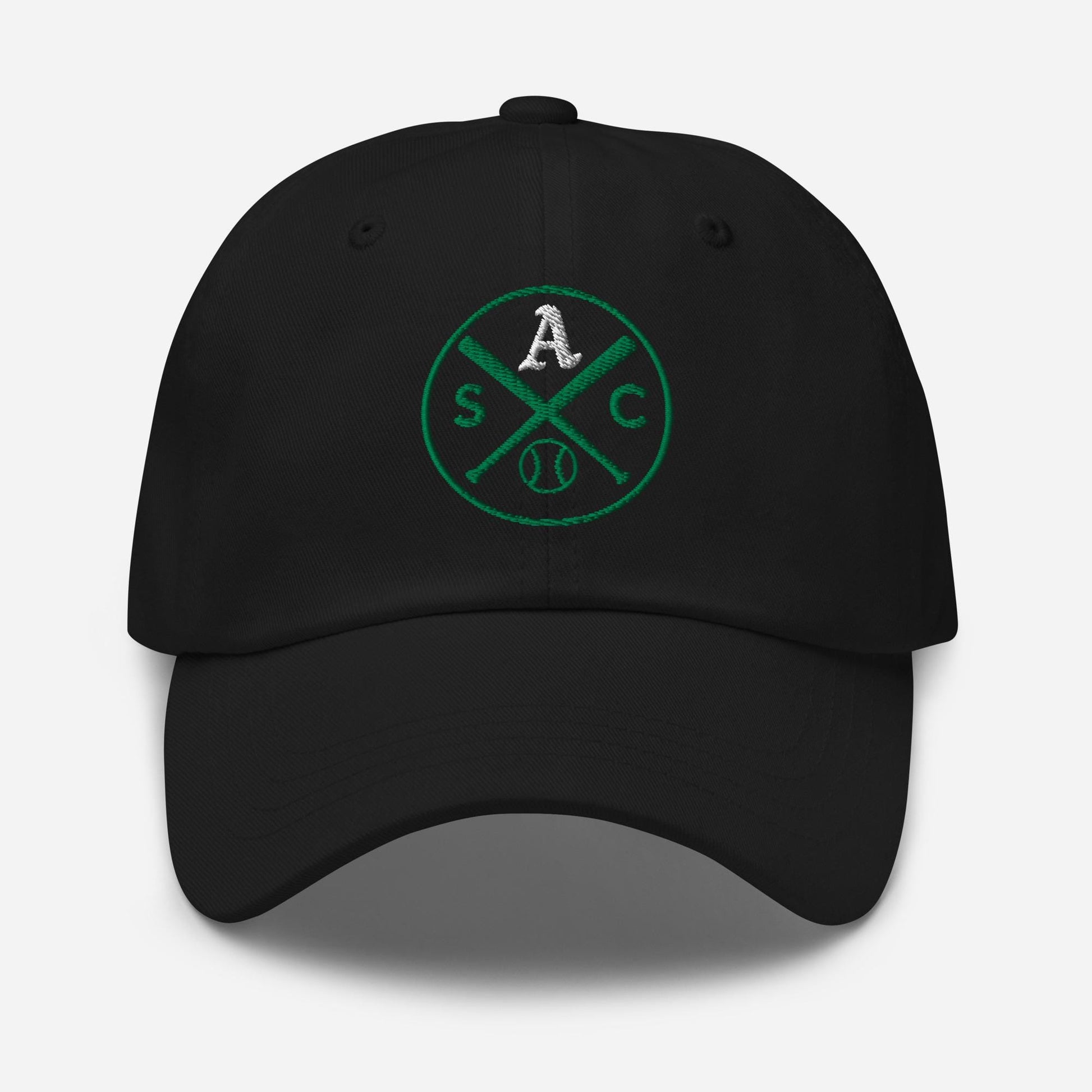SAC Baseball Logo Cap – Sacramento Baseball Fan Hat (white A, green logo)