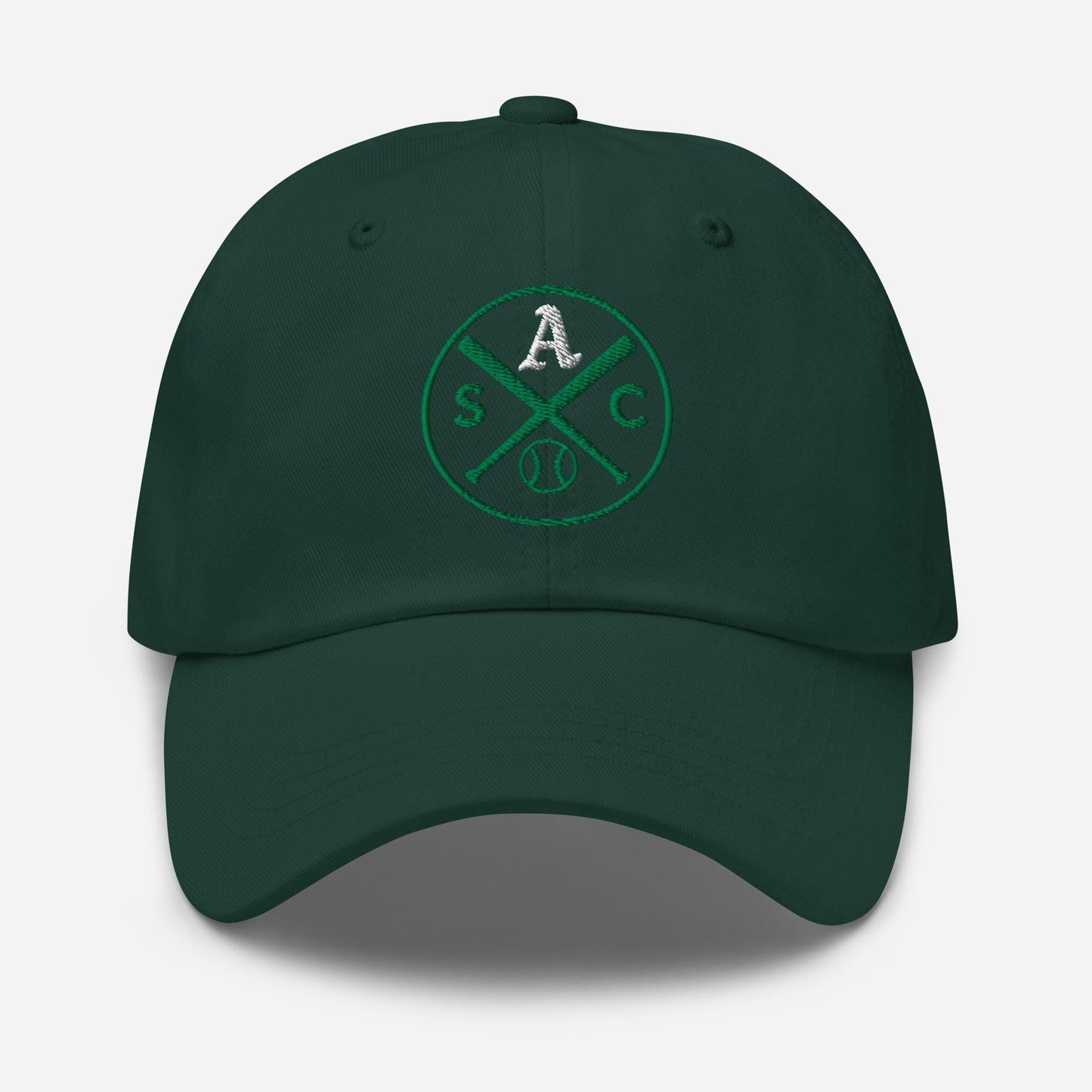 SAC Baseball Logo Cap – Sacramento Baseball Fan Hat (white A, green logo)